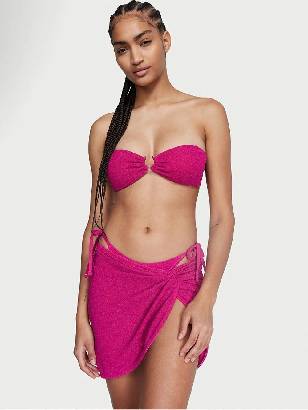 Victoria’s Secret Two Piece Swim Set Triangle Bikini Top Swim Skirt Pink Glitter